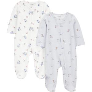 imageSimple Joys by Carters Baby Girls 2Way Zip Thermal Footed Sleep and Play Pack of 2Floral Goose