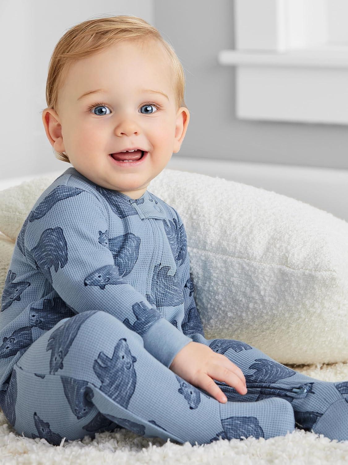 imageSimple Joys by Carters Baby Boys 2Pack 2Way Zip Cotton Footed Sleep and PlayDusty Blue BearIvory Dinosaur