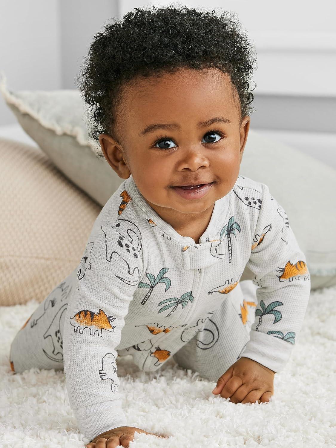 imageSimple Joys by Carters Baby Boys 2Pack 2Way Zip Cotton Footed Sleep and PlayDusty Blue BearIvory Dinosaur