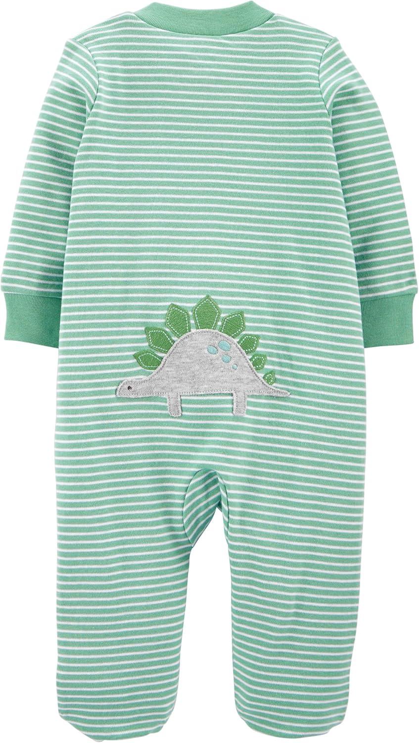 imageSimple Joys by Carters Baby Boys 2Way Zip Thermal Footed Sleep and Play Pack of 2Dark Grey DinosaurMint Green Stripe