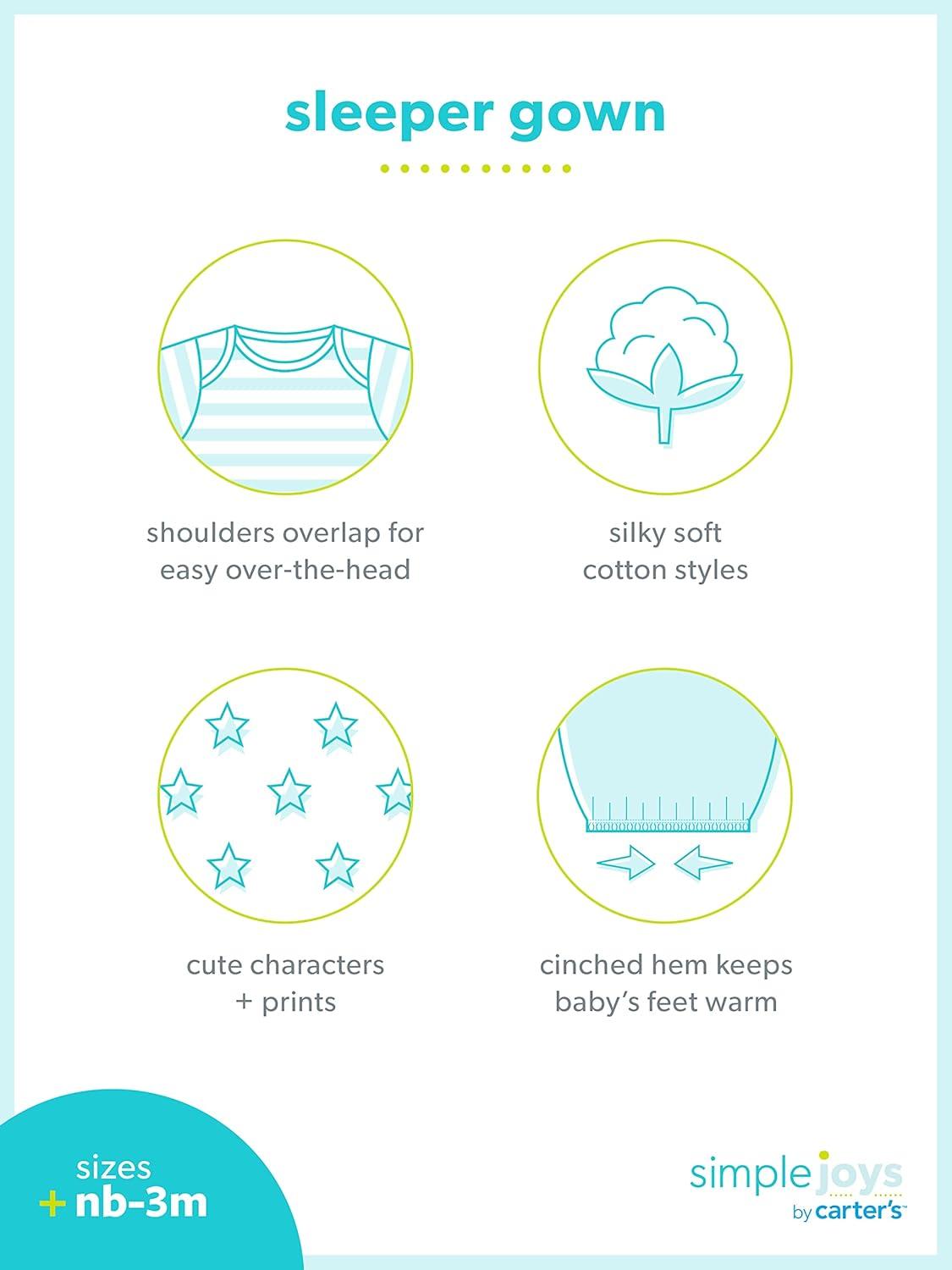 imageSimple Joys by Carters Baby Boys Cotton Sleeper Gown Pack of 3BlueWhite