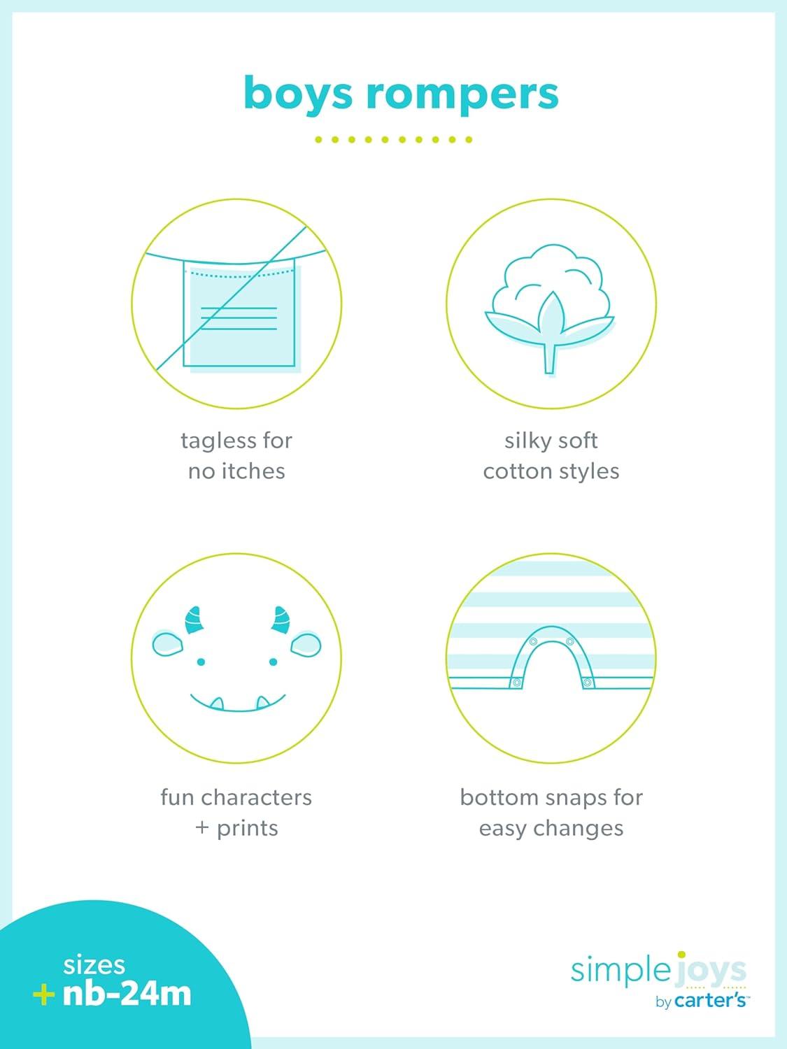 imageSimple Joys by Carters babyboys 3pack RompersAnchorRhinoStripe