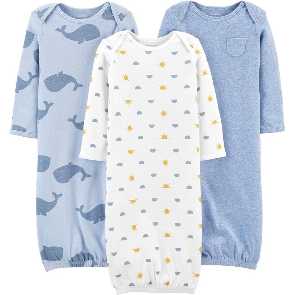 imageSimple Joys by Carters Baby Boys Cotton Sleeper Gown Pack of 3HeatherStripeWhales