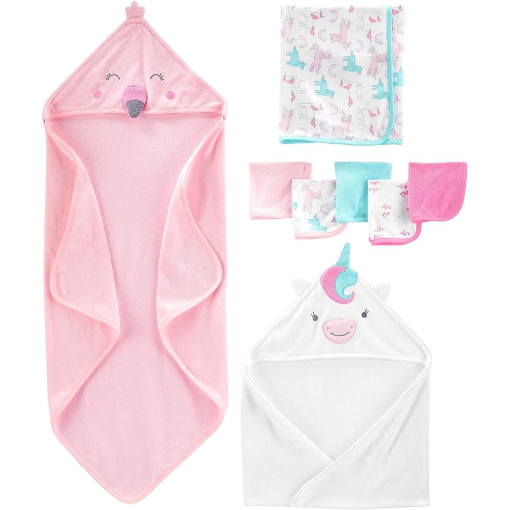 imageSimple Joys by Carters Unisex Babies 8Piece Towel and Washcloth Set MultipacksPink FlamingoWhite Unicorn