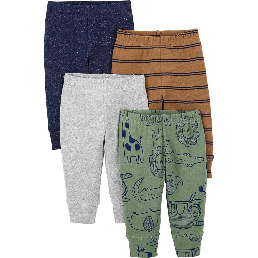 imageSimple Joys by Carters Unisex Babies Pant Pack of 4Blue HeatherBrown StripeGrey HeatherOlive Animal