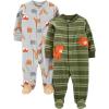 imageSimple Joys by Carters Baby Boys 2Pack Fleece Footed Sleep and PlayGrey Forest AnimalsOlive Tiger