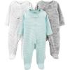 imageSimple Joys by Carters Baby 3Pack Neutral Sleep and PlayGreen StripeGrey LionWhite Stars