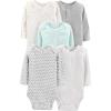 imageSimple Joys by Carters unisexbaby 5pack Longsleeve BodysuitAqua Blue StripeGrey HeatherWhite HeatherBearElephants