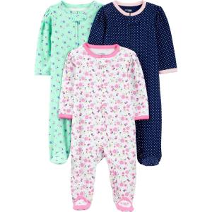 imageSimple Joys by Carters Baby 3Pack Neutral Sleep and PlayMint Green FloralNavy DotsWhite Flowers