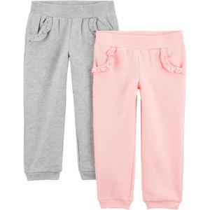imageSimple Joys by Carters girls 2pack Pull on Fleece PantsGreyPink