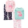 imageSimple Joys by Carters Girls 4Piece Pajama Set Cotton Top ampamp Fleece BottomMint Green PuppyNavyPink UnicornWhite Dogs