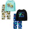 imageSimple Joys by Carters boys 4piece Pajama Set Cotton Top ampamp Fleece BottomAqua Blue TrucksBlack DinosuarCobalt BlueGrey Construction