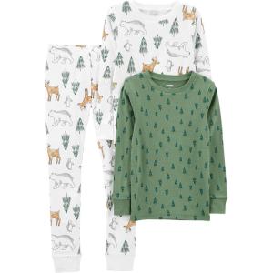 imageSimple Joys by Carters Baby 3Piece Snugfit Cotton Holiday Pajama SetGreen PineWhite Forest