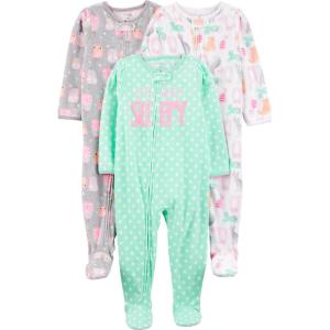 imageSimple Joys by Carters Toddlers and Baby Girls LooseFit Flame Resistant Fleece Footed Pajamas Pack of 3CatDotsOwls