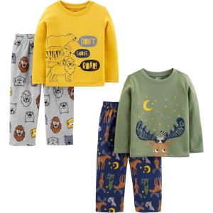 imageSimple Joys by Carters boys 4piece Pajama Set Cotton Top ampamp Fleece BottomGold LionGreyNavy Reindeer PrintOlive Stars
