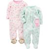 imageSimple Joys by Carters Baby Girls 2Pack Cotton Snap Footed Sleep and PlayMint Green OwlsPink Monkey