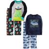 imageSimple Joys by Carters Boys and Toddlers 4Piece Pajama Set Cotton Top ampamp Fleece BottomCarsSpace