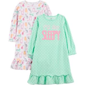 imageSimple Joys by Carters Girls 2Pack Fleece NightgownsMint Green DotsWhite Cat