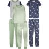 imageSimple Joys by Carters Boys 6Piece Snug Fit Cotton Pajama SetGreen StripeGrey HeatherIndigo Wash Dinosaur