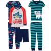 imageSimple Joys by Carters Boys 6Piece Snug Fit Cotton Pajama SetMulticolorCarsDogFiretruckStripe