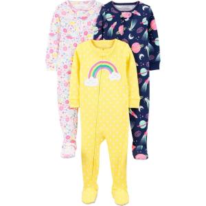 imageSimple Joys by Carters Toddlers and Baby Boys SnugFit Footed Cotton Pajamas Pack of 3Navy SpaceWhite DinosaurYellow Dots