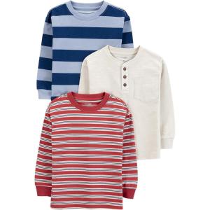 imageSimple Joys by Carters boys 3pack Long Sleeve ShirtsIvory Space DyeMaroon StripeNavy Rugby Stripe
