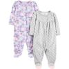 imageSimple Joys by Carters Baby Girls Cotton and Fleece Footed Sleep and Play Pack of 2Grey HeartsLavender Floral