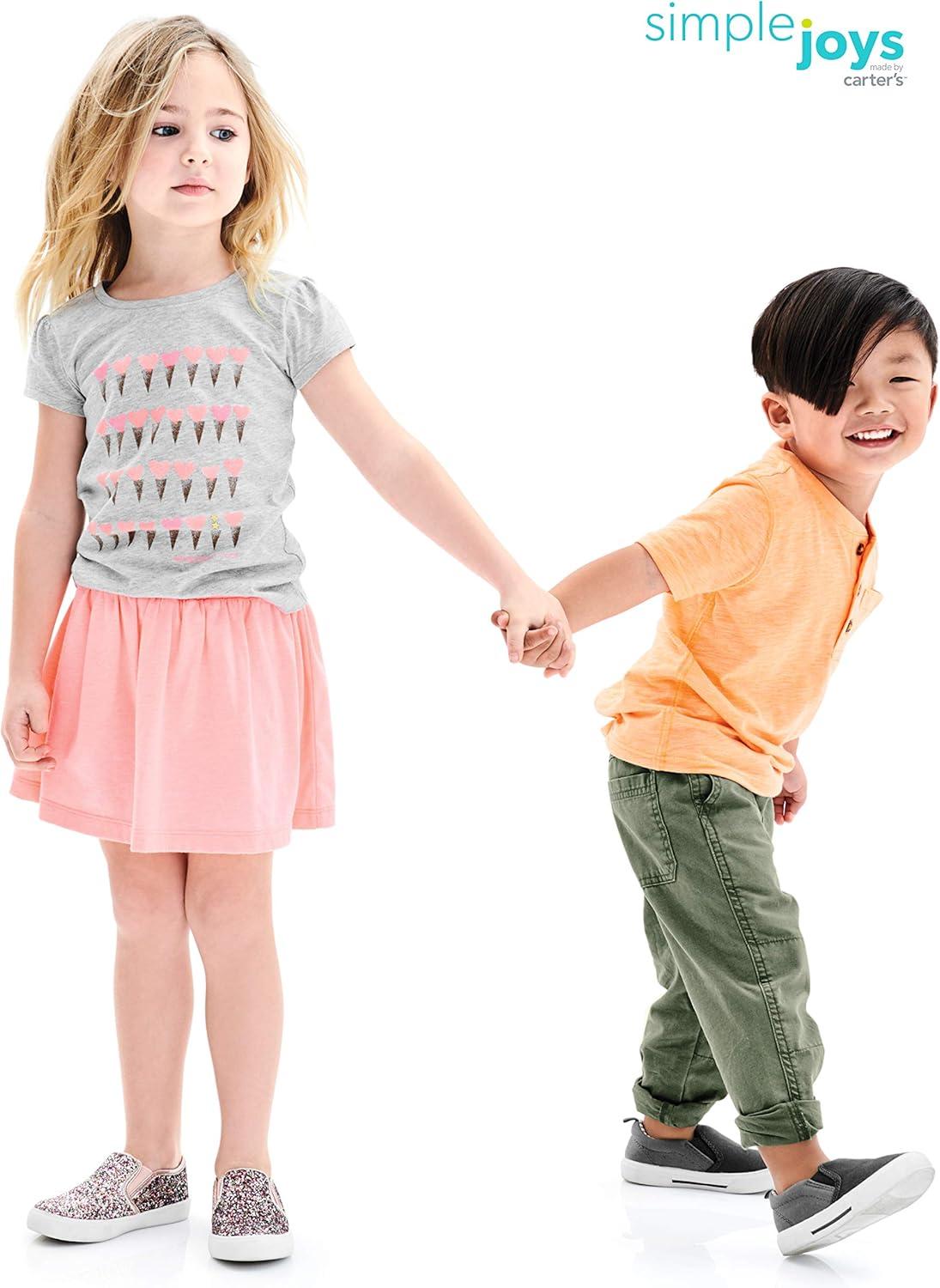 imageSimple Joys by Carters Girls ShortSleeve Shirts and Tops Pack of 3Grey HeartsPink DinosaurWhite Text Print