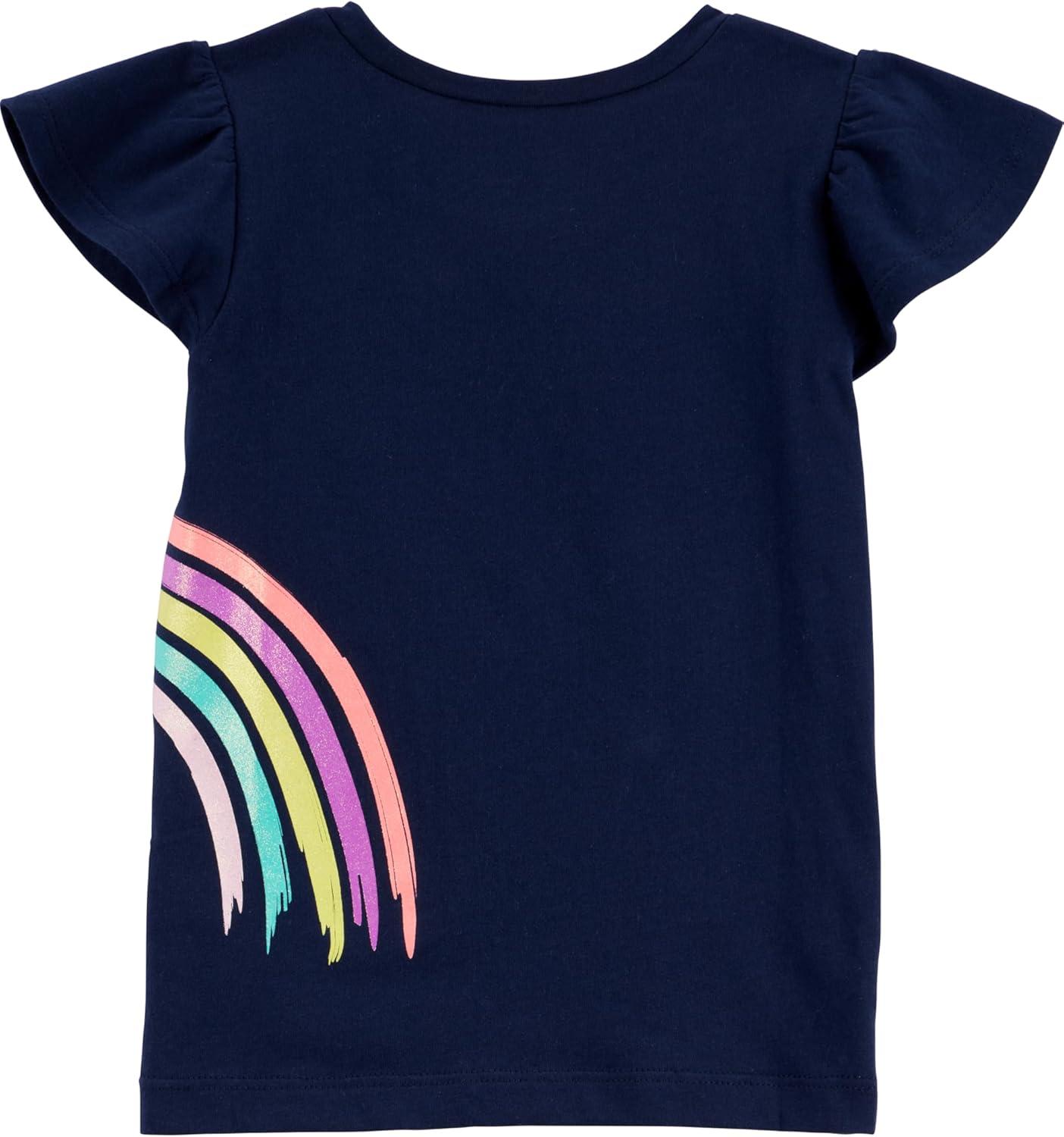 imageSimple Joys by Carters Girls ShortSleeve Shirts and Tops Pack of 3Grey RainbowLight Orange Mixed PrintNavy Unicorn