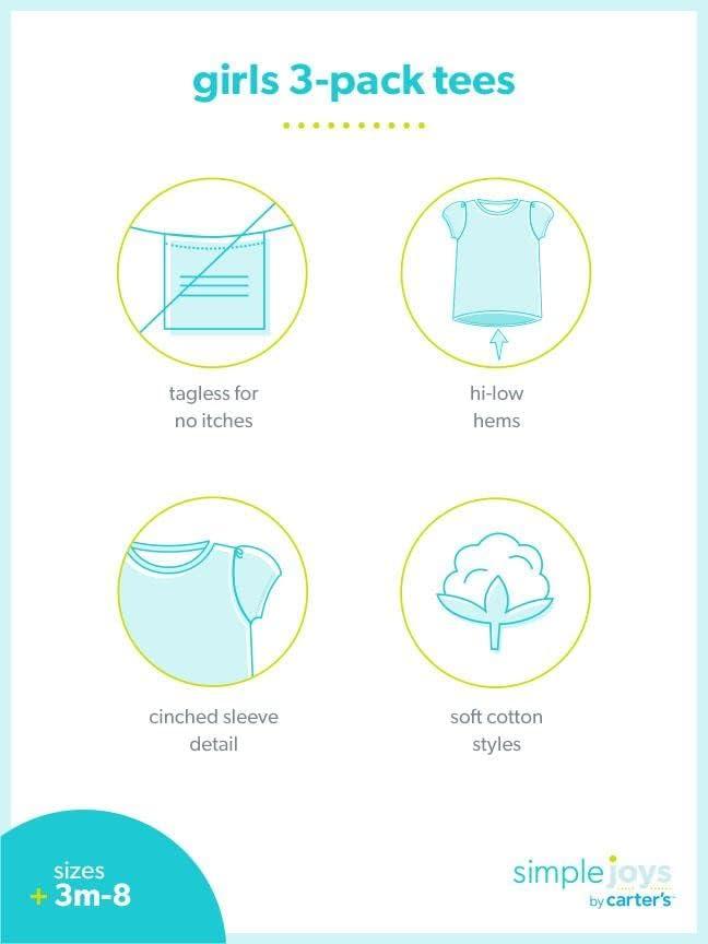 imageSimple Joys by Carters Girls ShortSleeve Shirts and Tops Pack of 3Mustard YellowNavyPink