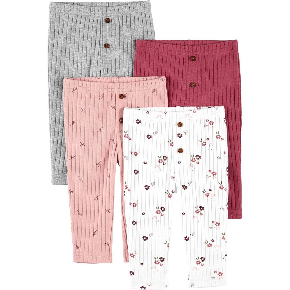 imageSimple Joys by Carters Baby Girls 4Pack PantGreyPinkPlumWhite Flowers