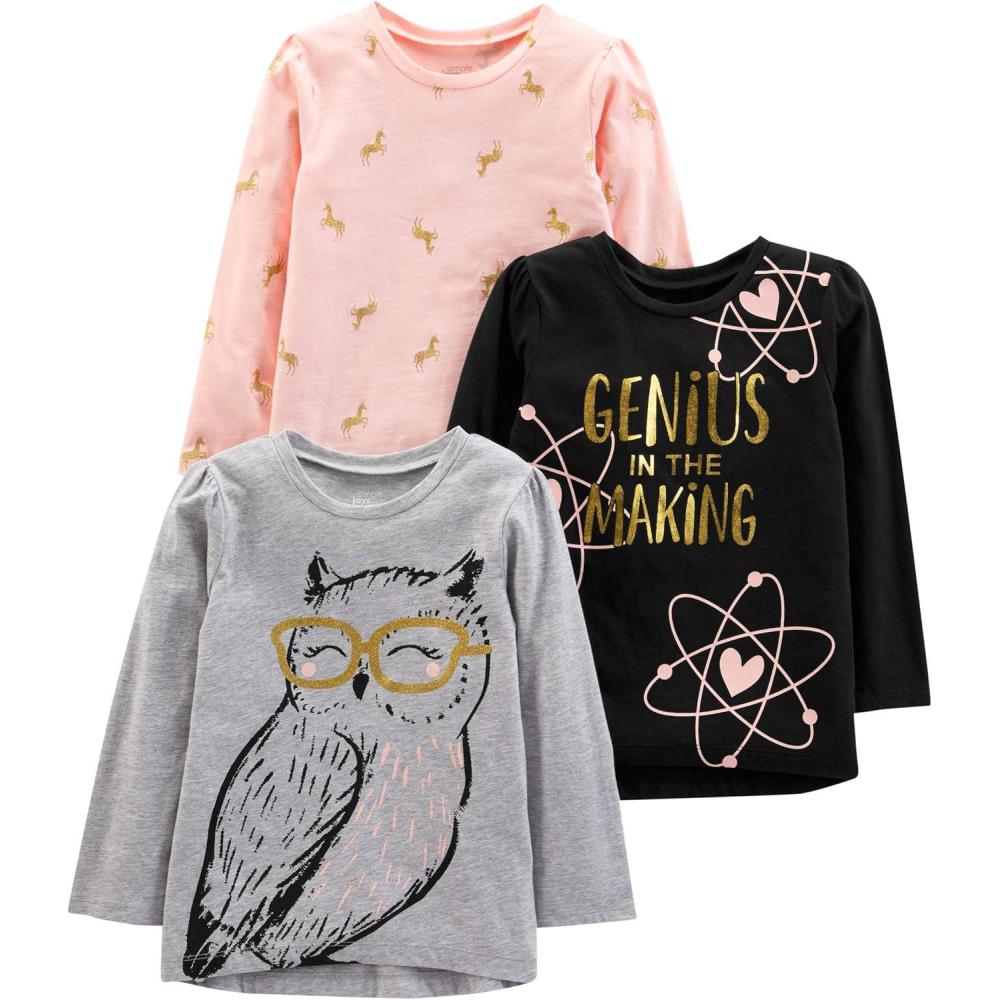 imageSimple Joys by Carters BabyGirls 3Pack Graphic LongSleeve TeesGeniusHorsesOwl Print