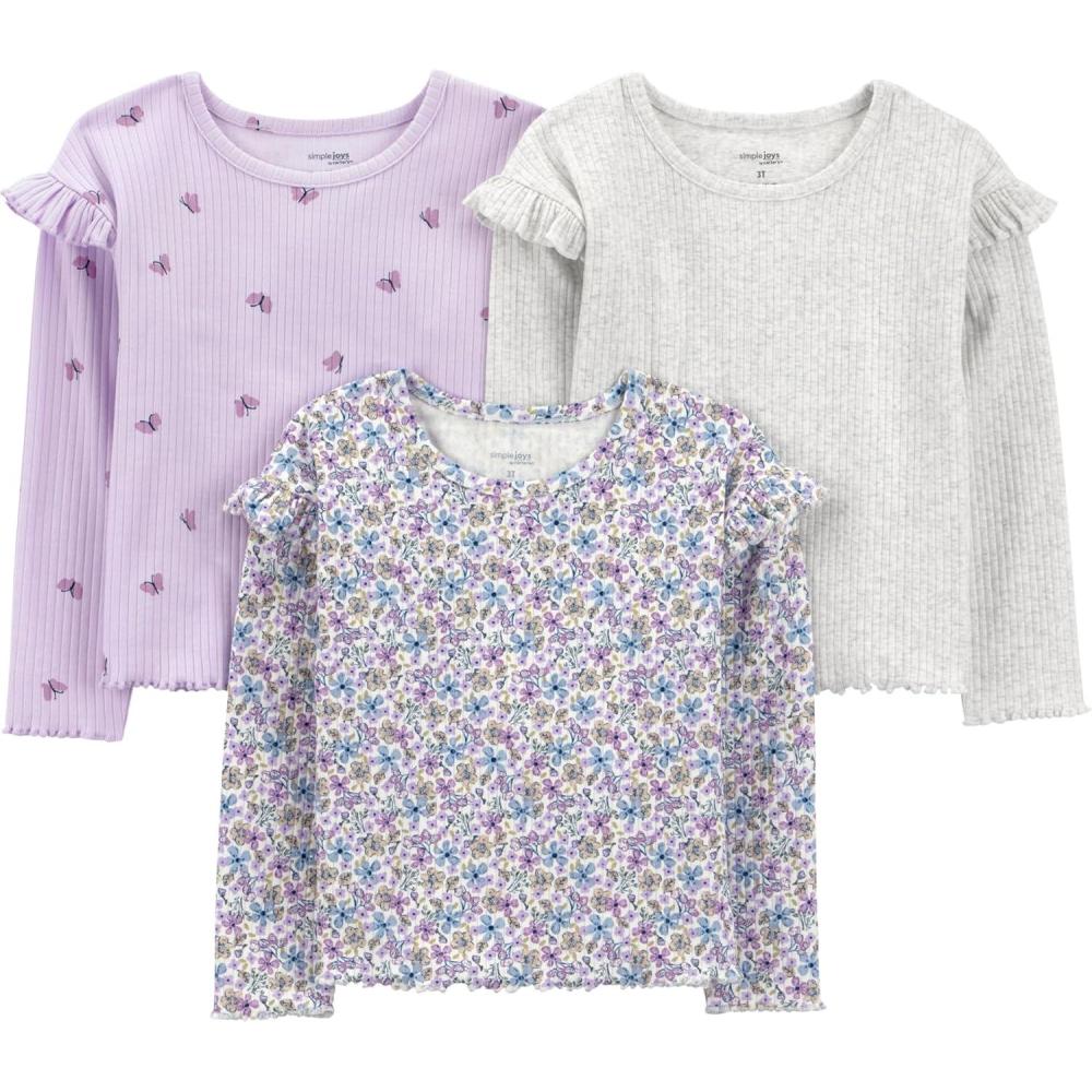 imageSimple Joys by Carters BabyGirls 3Pack Graphic LongSleeve TeesPurple Floral