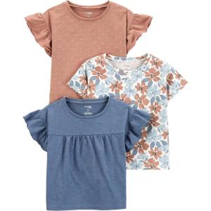 imageSimple Joys by Carters Girls ShortSleeve Shirts and Tops Pack of 3Brown DotsDenimWhite Floral