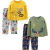 imageSimple Joys by Carters Boys and Toddlers 4Piece Pajama Set Cotton Top ampamp Fleece BottomGold LionGreyNavy Reindeer PrintOlive Stars