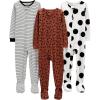 imageSimple Joys by Carters Girls 3Pack Snug Fit Footed Cotton PajamasBrown Animal PrintGrey Polka DotWhite Stripe