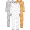 imageSimple Joys by Carters Kids 3Pack Snug Fit Footless Cotton PajamasGold StripeGrey LionWhite Animal