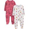 imageSimple Joys by Carters babygirls 2way Zip Thermal Footed Sleep and Play Pack of 2Dark Rose Forest AnimalsGrey Strawberries