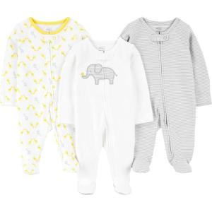 imageSimple Joys by Carters 3pack Sleep and PlayLight Grey Mini StripeWhite ElephantGiraffe
