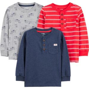 imageSimple Joys by Carters Boys 3Pack Long Sleeve ShirtsGrey DogsNavy HeatherRed Double Stripe
