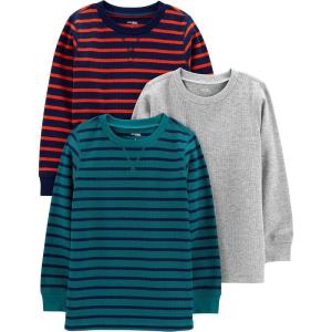 imageSimple Joys by Carters Boys 3Pack Thermal Long Sleeve ShirtsGrey HeatherNavy StripeTeal Green