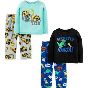 imageSimple Joys by Carters Boys and Toddlers 4Piece Pajama Set Cotton Top ampamp Fleece BottomAqua Blue TrucksBlack DinosuarCobalt BlueGrey Construction