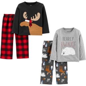 imageSimple Joys by Carters Boys and Toddlers 4Piece Pajama Set Cotton Top ampamp Fleece BottomBlack ReindeerDark Grey Forest AnimalsGrey Polar BearBuffalo Plaid