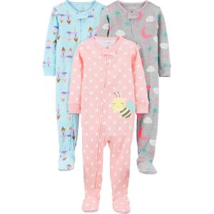 imageSimple Joys by Carters Girls 3Pack Snug Fit Footed Cotton PajamasBallerinaBeesMoon