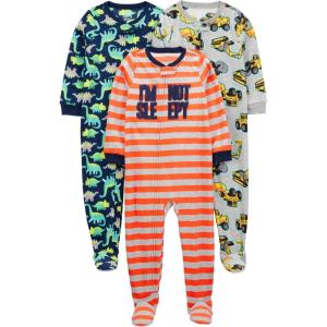 imageSimple Joys by Carters Toddlers and Baby Boys LooseFit Flame Resistant Fleece Footed Pajamas Pack of 3Grey ConstructionNavy DinosaurOrange Stripe