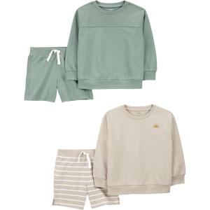 imageSimple Joys by Carters boys 4piece French Terry Longsleeve Shirts and Shorts Playwear SetBeige StripeBottle Green