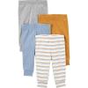 imageSimple Joys by Carters Unisex Baby 4Pack Neutral PantBlueGoldGrey HeatherWhite Stripe
