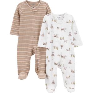 imageSimple Joys by Carters unisexbaby 2way Zip Thermal Footed Sleep and Play Pack of 2Brown Farm