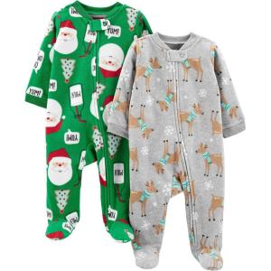 imageSimple Joys by Carters unisexbaby In 2pk Fleece Snp Santa TreesGreen SantaGrey Heather Reindeer