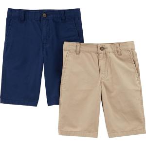 imageSimple Joys by Carters Boys Flat Front Shorts Pack of 2Light Khaki BrownNavy Kid